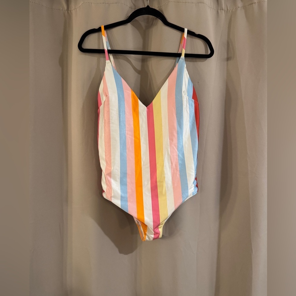 Women’s H&M Colorful Striped One-Piece Swimsuit with adjustable straps